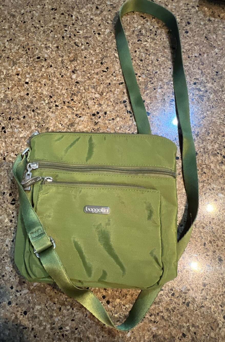Baggallini Dark Olive Green Nylon Pocket Crossbody Bag with Matching Wristlet